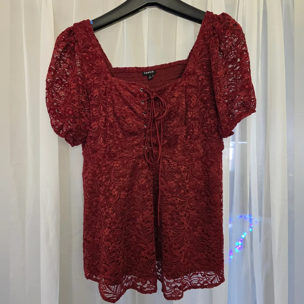 Torrid Deep Red Lace-Up Top - Picture 1 of 8